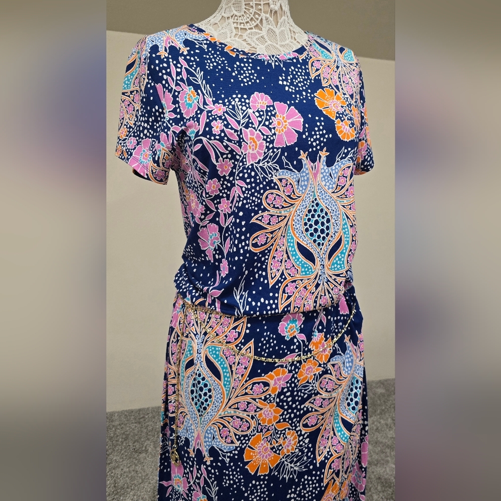JUICY COUTURE Vibrant Pattern T Shirt Maxi Dress With Chain Belt